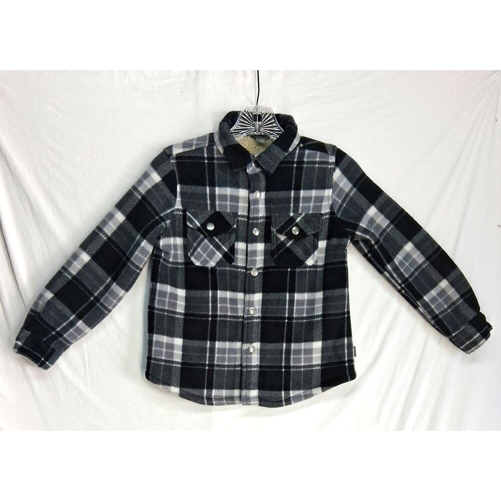 Eddie Bauer Sherpa Lined Snap Black Plaid Flannel Winter Jacket Kids 6/7 Boys